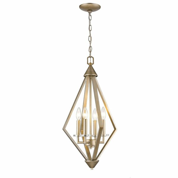Homeroots 26 x 14 x 14 in. Easton 4-Light Washed Gold Pendant with Crystal Bobeches 398111